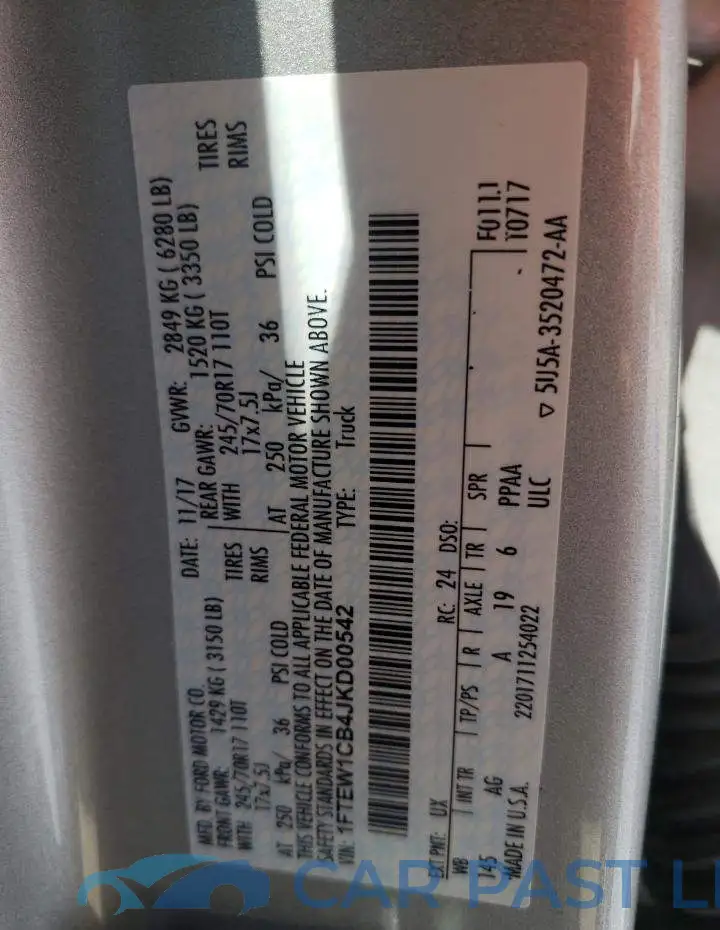 1FTEW1CB4JKD00542# 10
