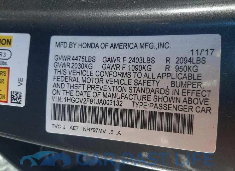 1HGCV2F91JA003132# 10