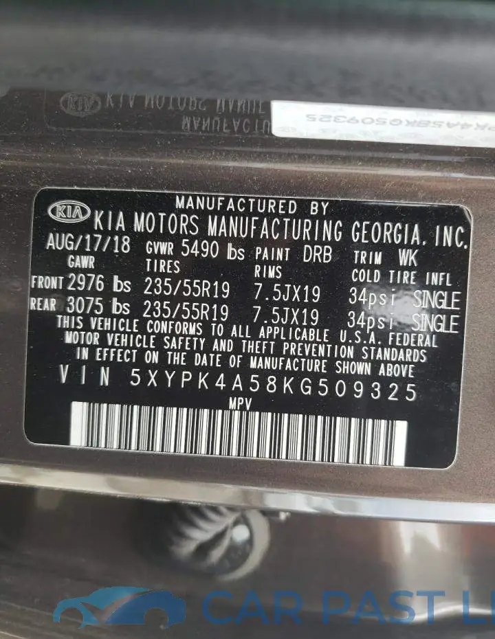 5XYPK4A58KG509325# 10