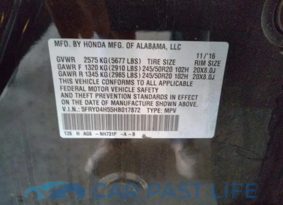 5FRYD4H55HB017872# 10