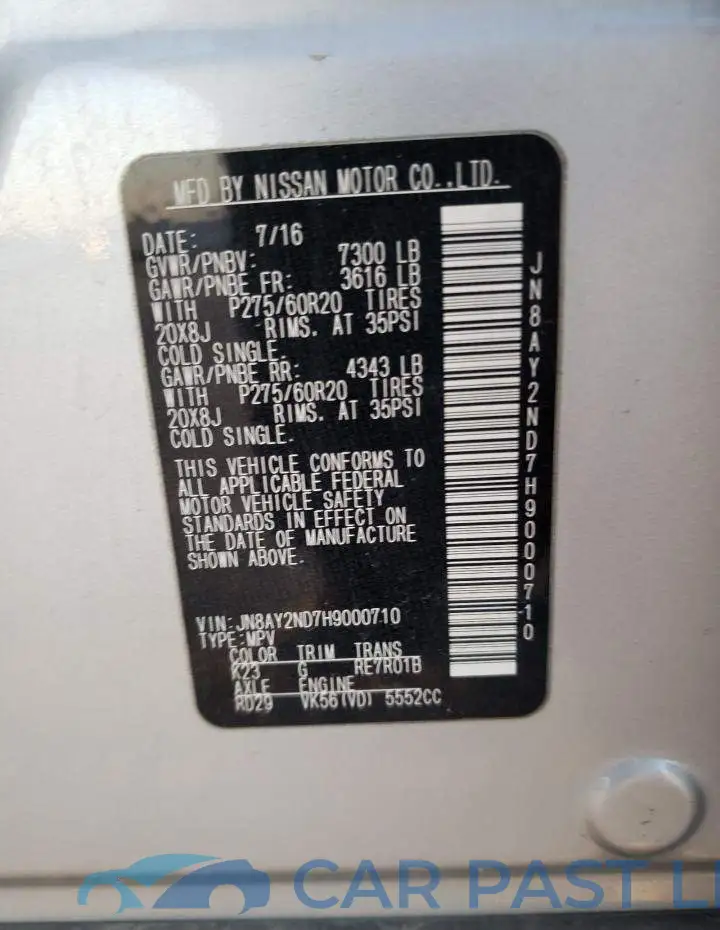 JN8AY2ND7H9000710# 10