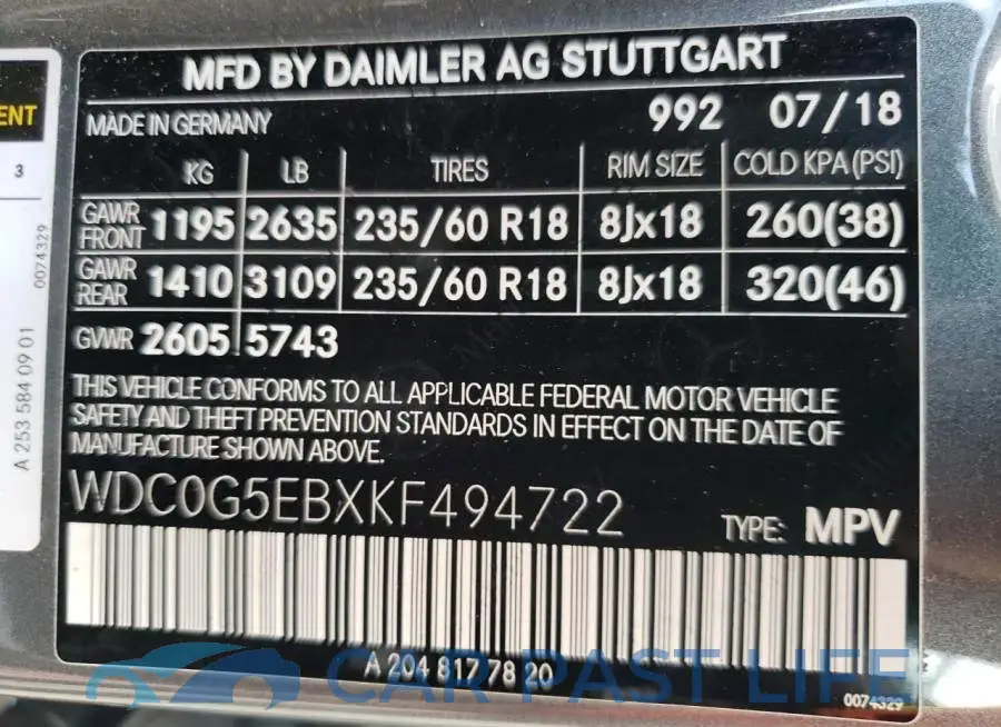 WDC0G5EBXKF494722# 10