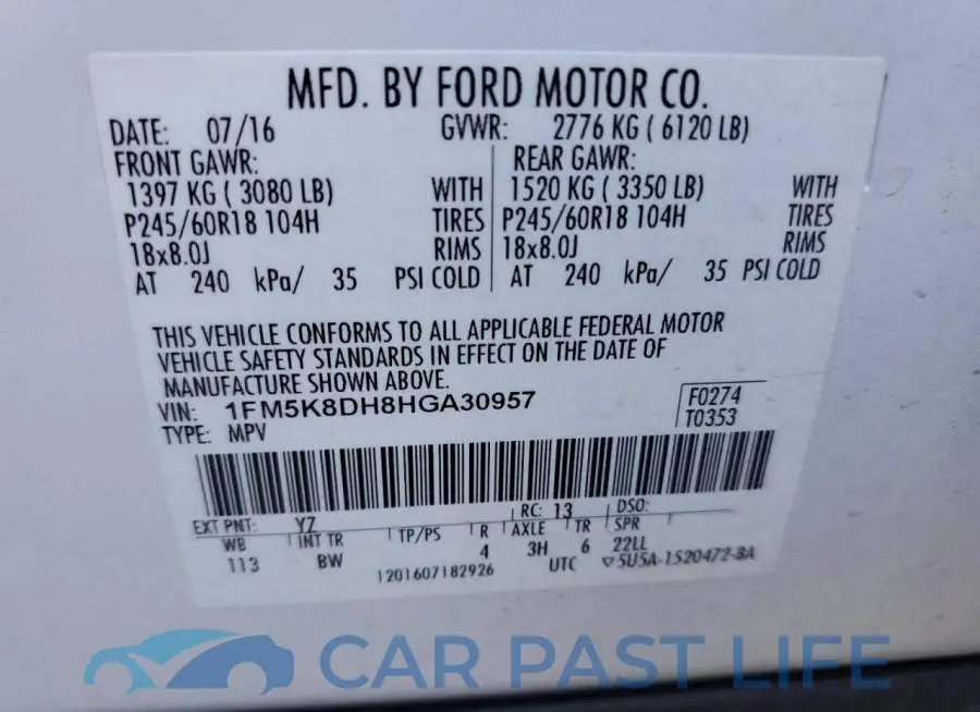 1FM5K8DH8HGA30957# 10