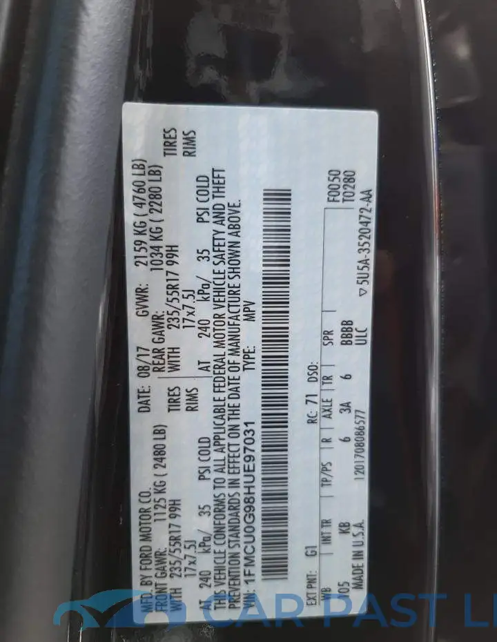 1FMCU0G98HUE97031# 10