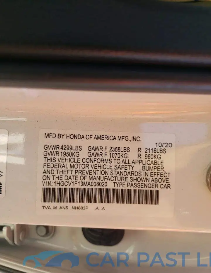 1HGCV1F13MA008020# 10