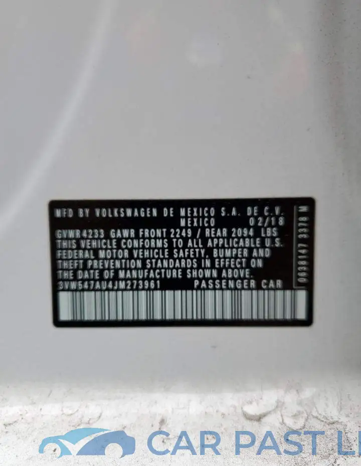 3VW547AU4JM273961# 10