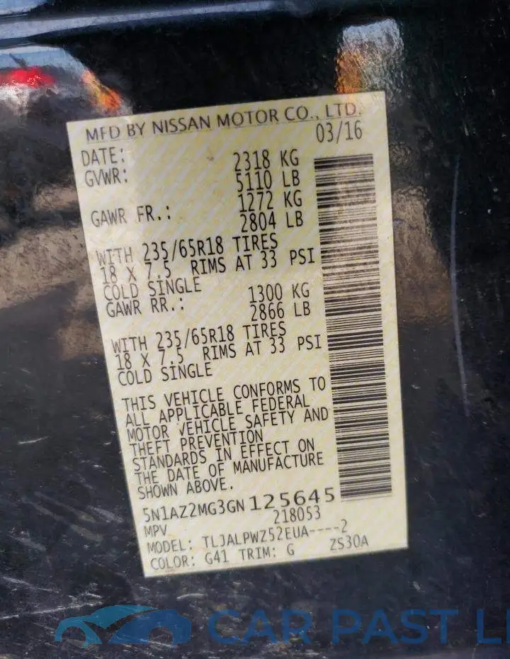 5N1AZ2MG3GN125645# 10