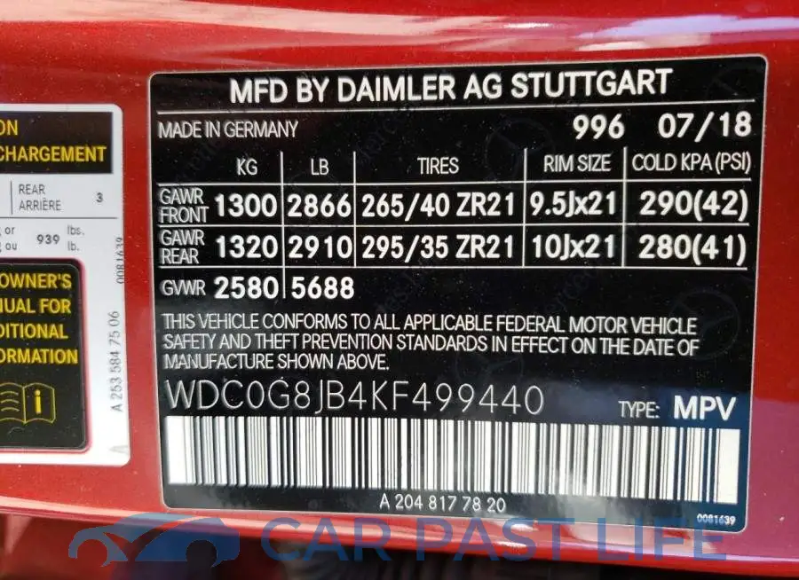 WDC0G8JB4KF499440# 10