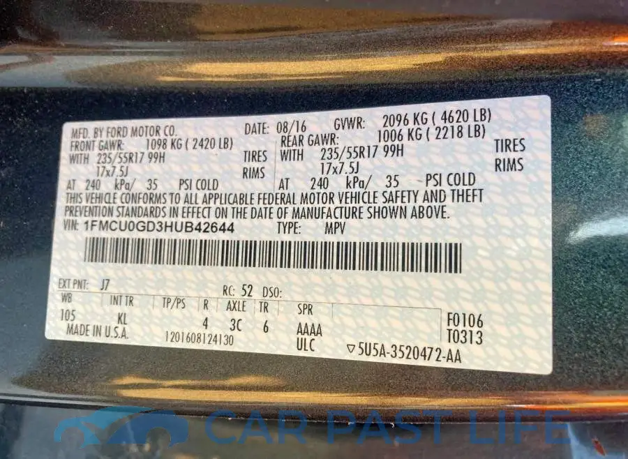 1FMCU0GD3HUB42644# 10