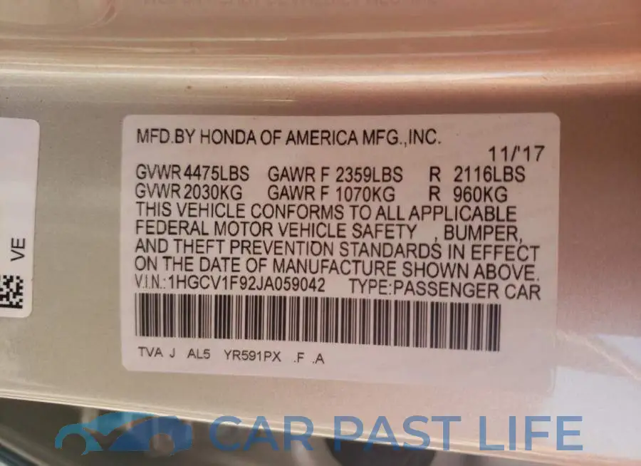 1HGCV1F92JA059042# 10