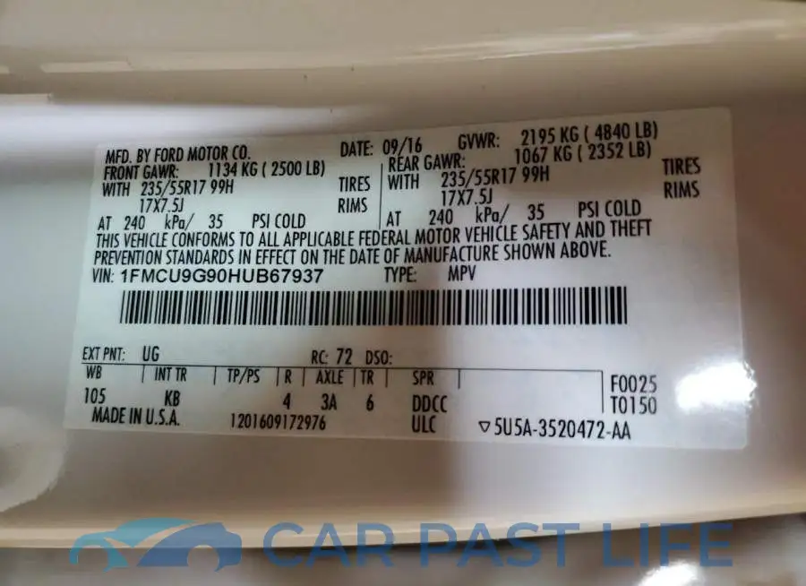 1FMCU9G90HUB67937# 10