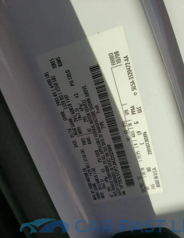 1FTEX1CP7JKD52580# 10
