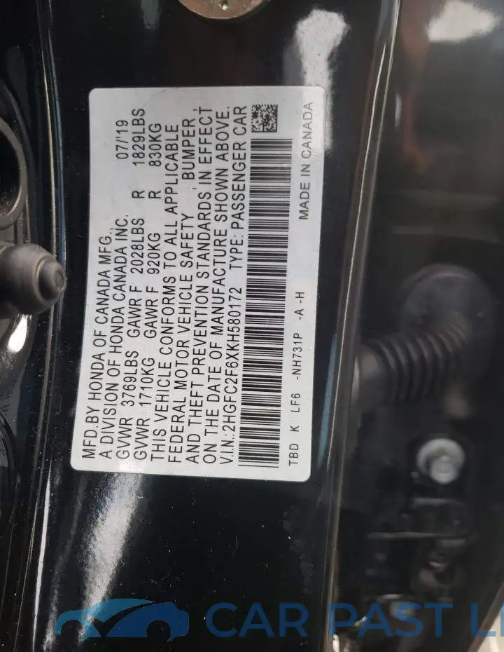 2HGFC2F6XKH580172# 10