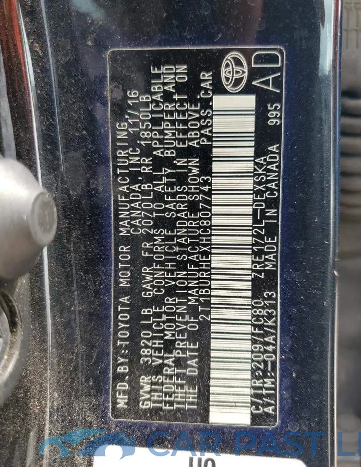 2T1BURHEXHC807743# 10