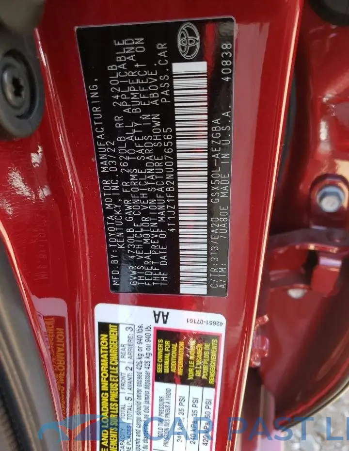 4T1JZ1FB2NU076565# 10