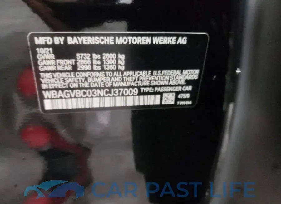 WBAGV8C03NCJ37009# 10