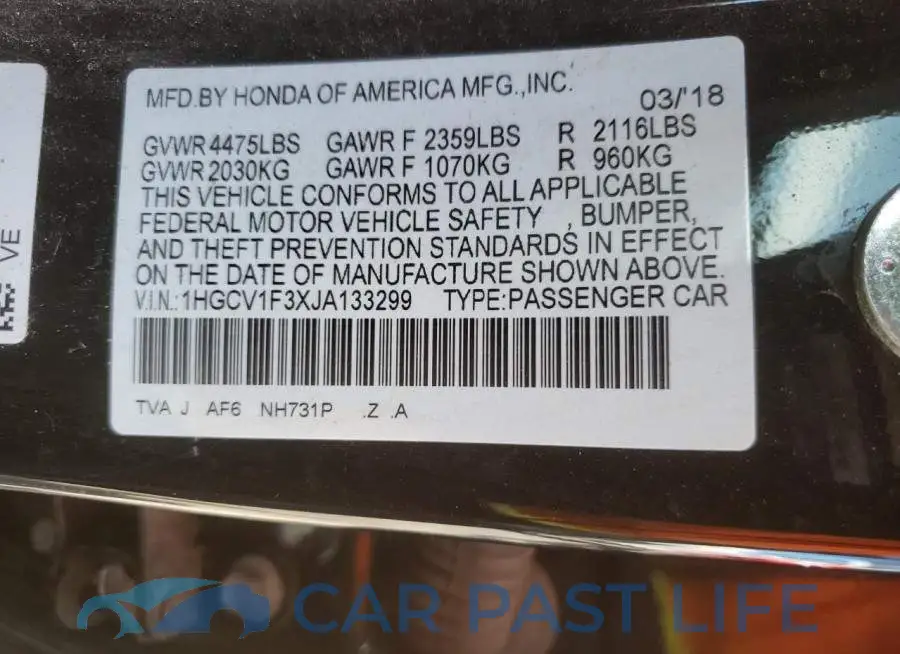 1HGCV1F3XJA133299# 10