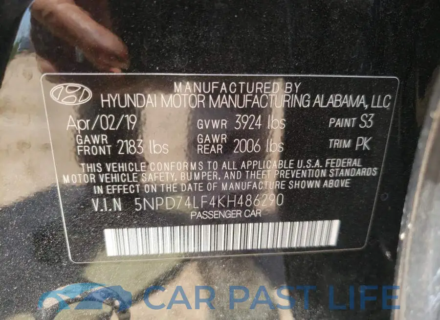 5NPD74LF4KH486290# 10