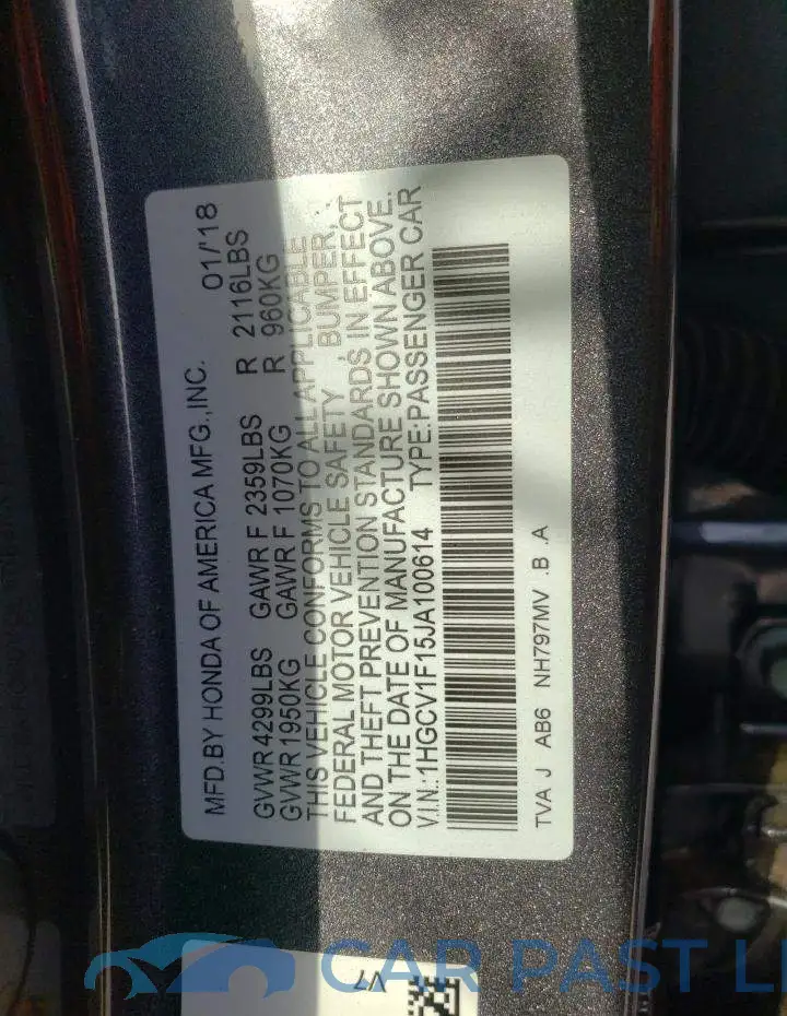 1HGCV1F15JA100614# 10