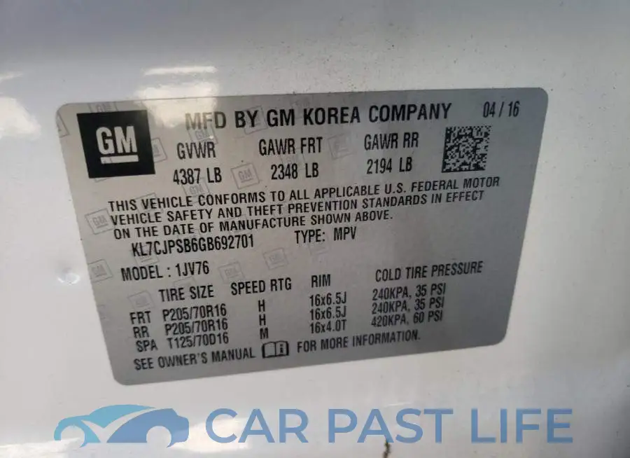 KL7CJPSB6GB692701# 10