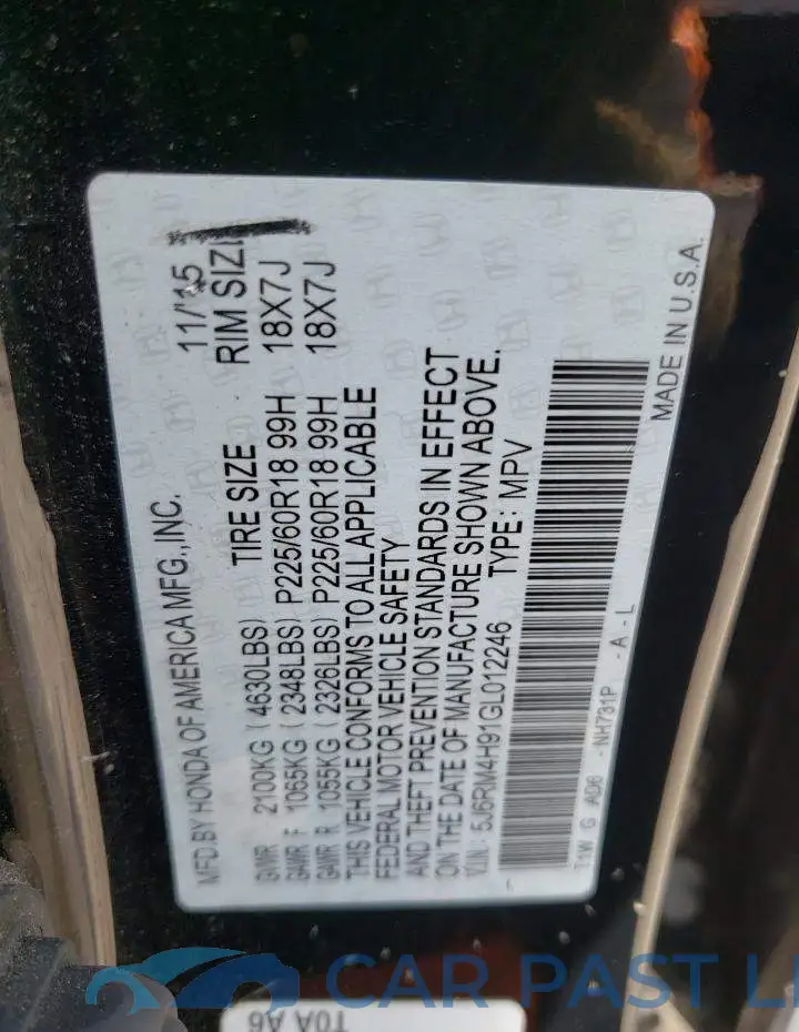 5J6RM4H91GL012246# 10