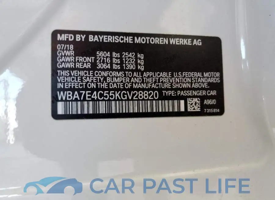WBA7E4C55KGV28820# 10