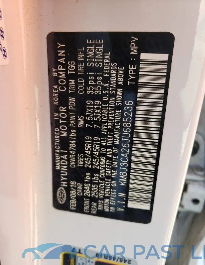 KM8J3CA26JU685236# 10