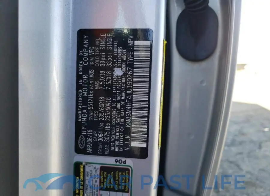 KM8SM4HF4HU190267# 10