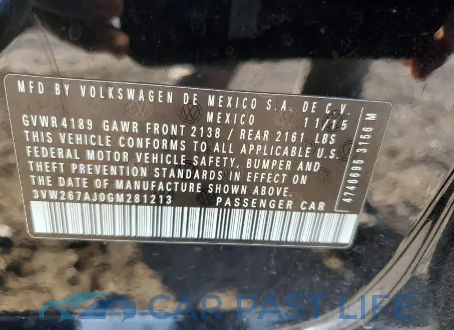 3VW267AJ0GM281213# 10
