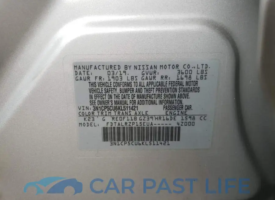3N1CP5CU6KL511421# 10