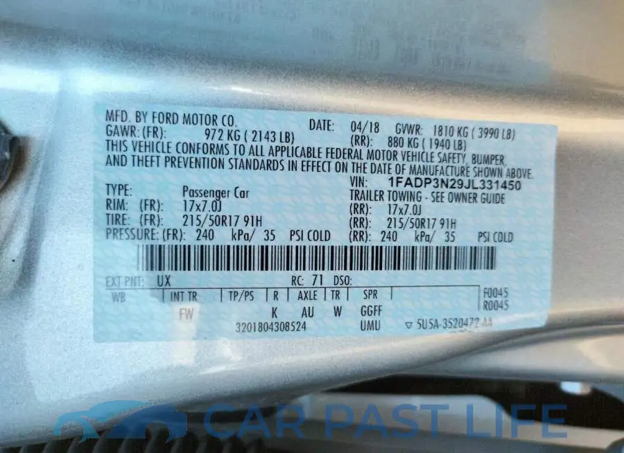 1FADP3N29JL331450# 10