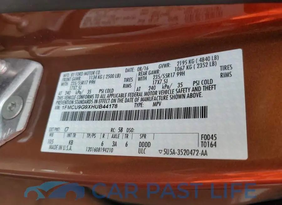 1FMCU9G9XHUB44178# 10