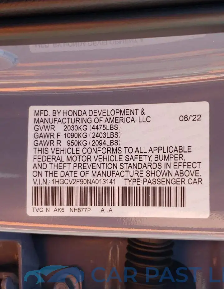 1HGCV2F90NA013141# 10