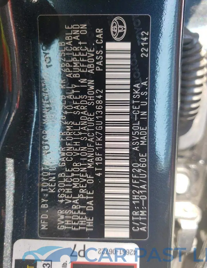 4T1BF1FK7GU136842# 10