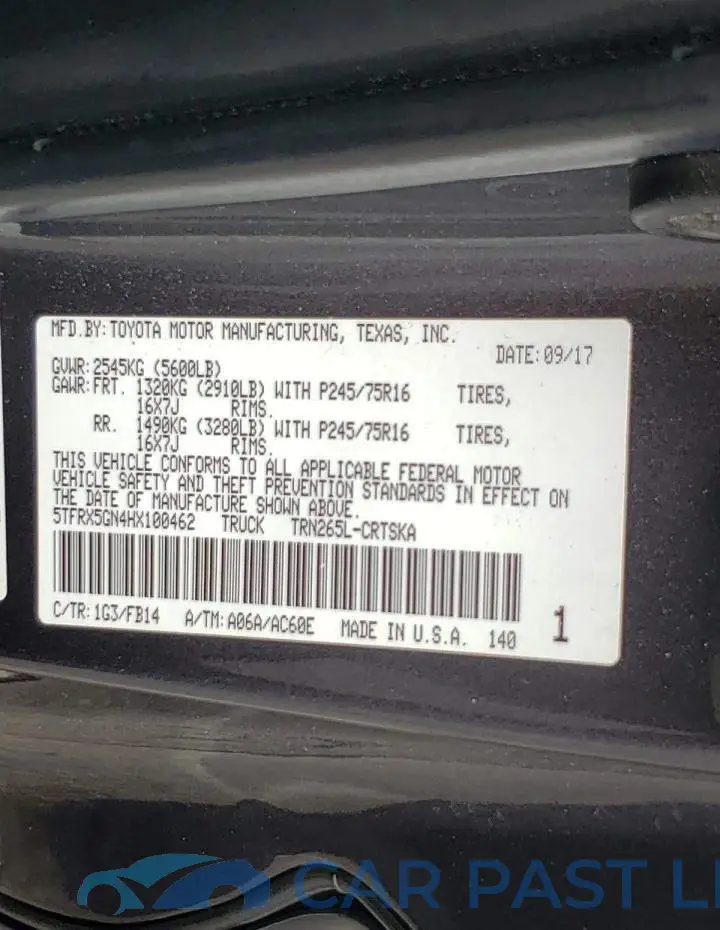 5TFRX5GN4HX100462# 10