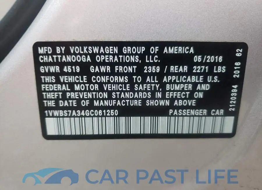 1VWBS7A34GC061250# 10