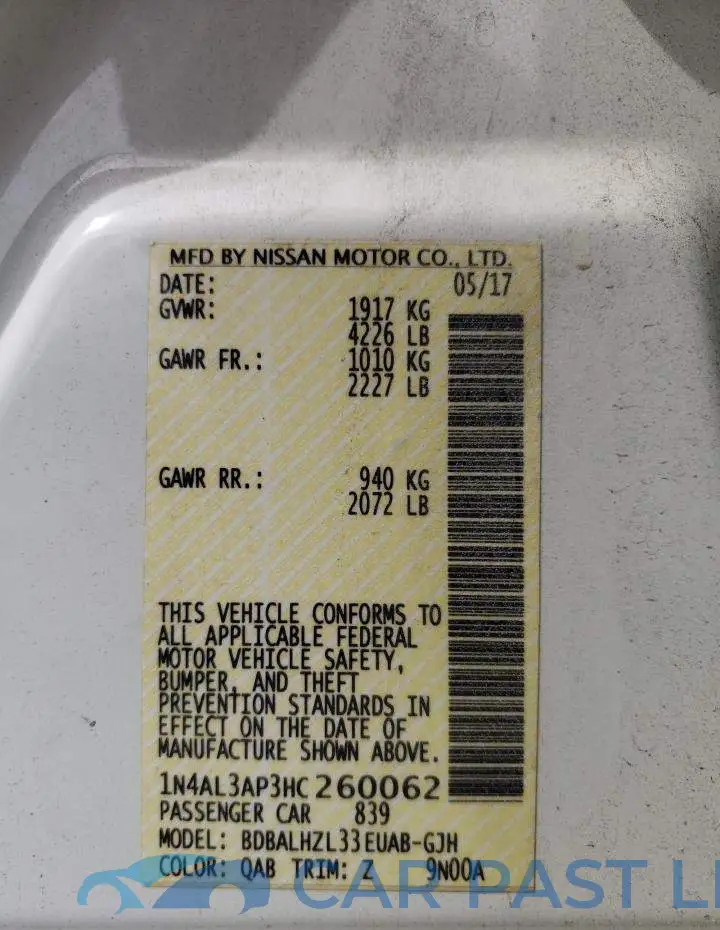 1N4AL3AP3HC260062# 10