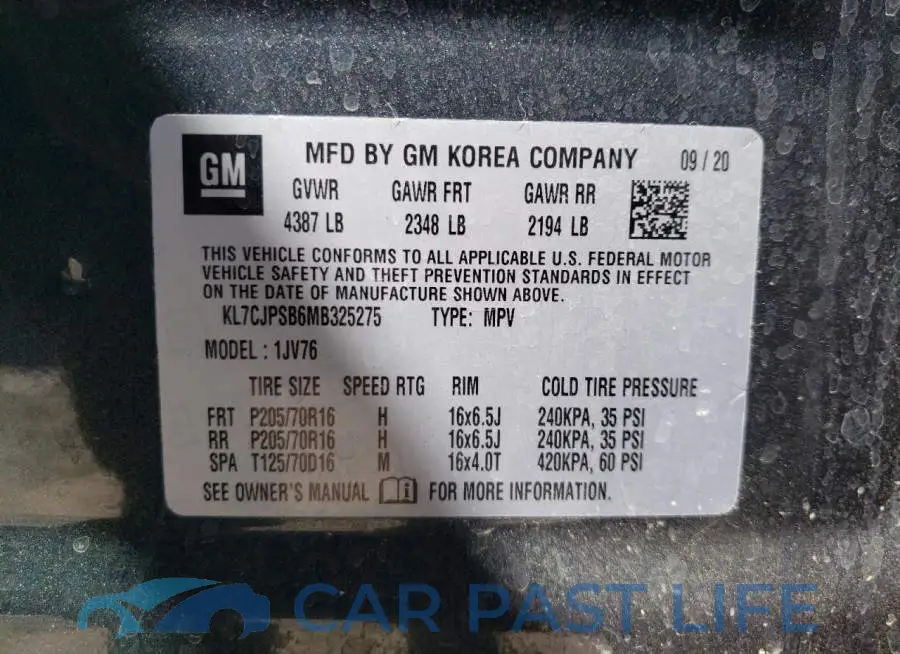 KL7CJPSB6MB325275# 10