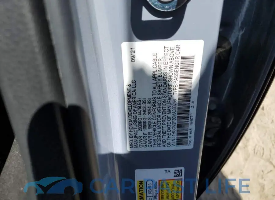 1HGCV2F30MA030256# 10