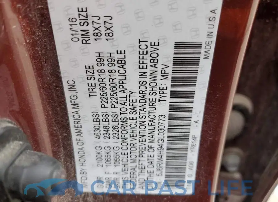 5J6RM4H94GL030773# 10