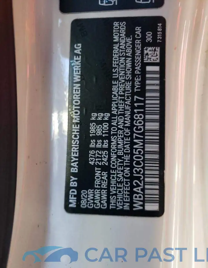 WBA2J3C05M7G68117# 10