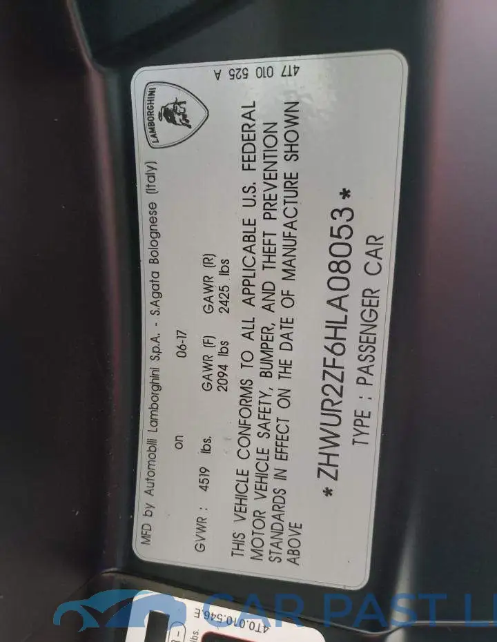 ZHWUR2ZF6HLA08053# 10