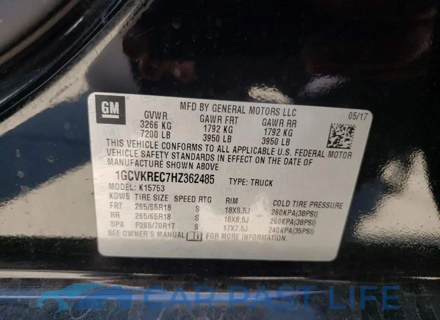 1GCVKREC7HZ362485# 10