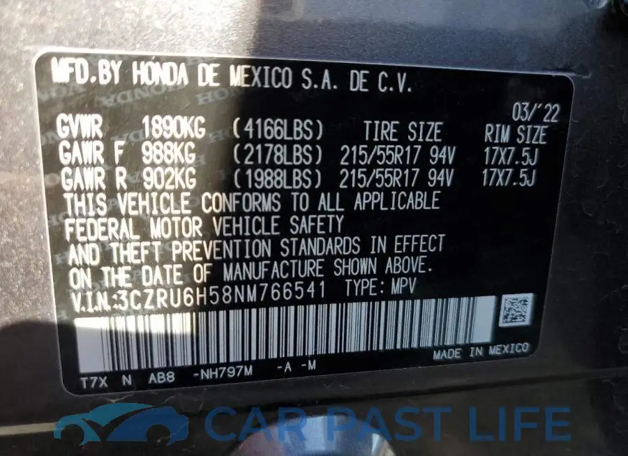 3CZRU6H58NM766541# 10