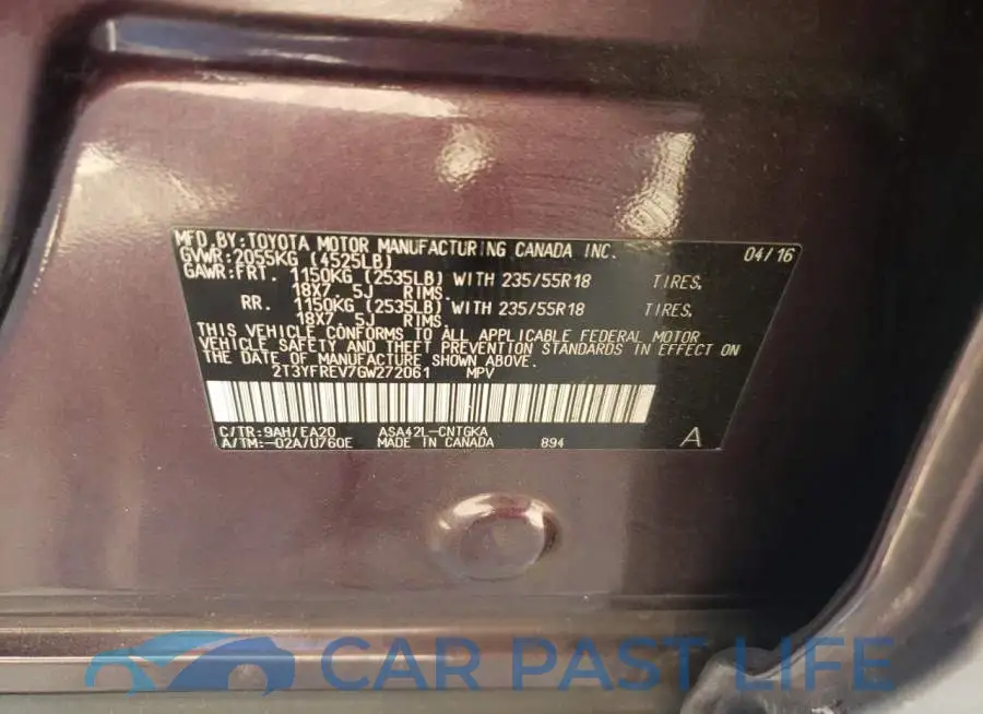 2T3YFREV7GW272061# 10