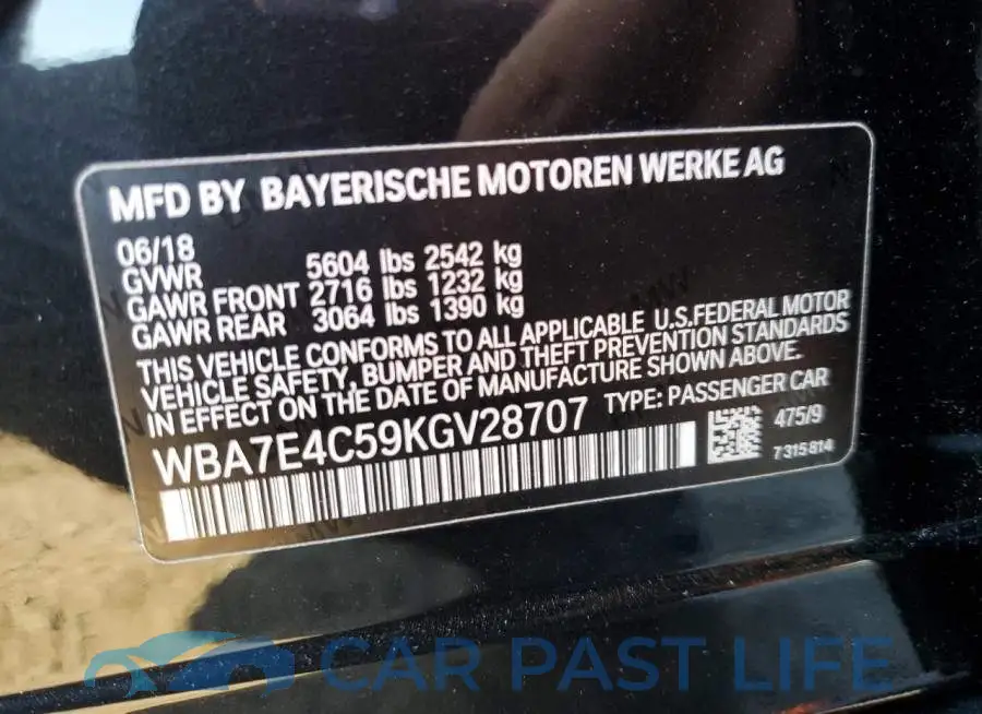WBA7E4C59KGV28707# 10