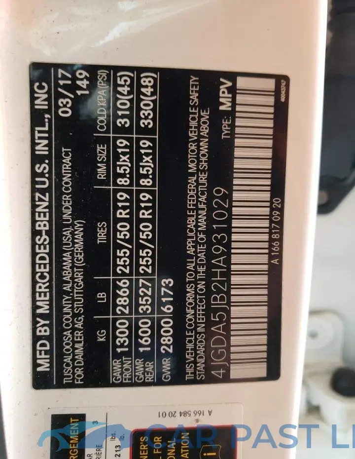 4JGDA5JB2HA931029# 10