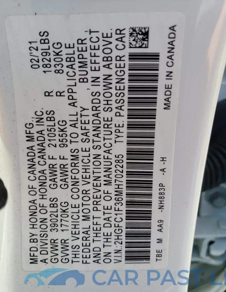 2HGFC1F36MH702285# 10