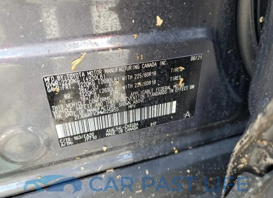 2T3D6RFV3MW025855# 10