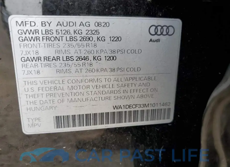 WA1DECF33M1011462# 10